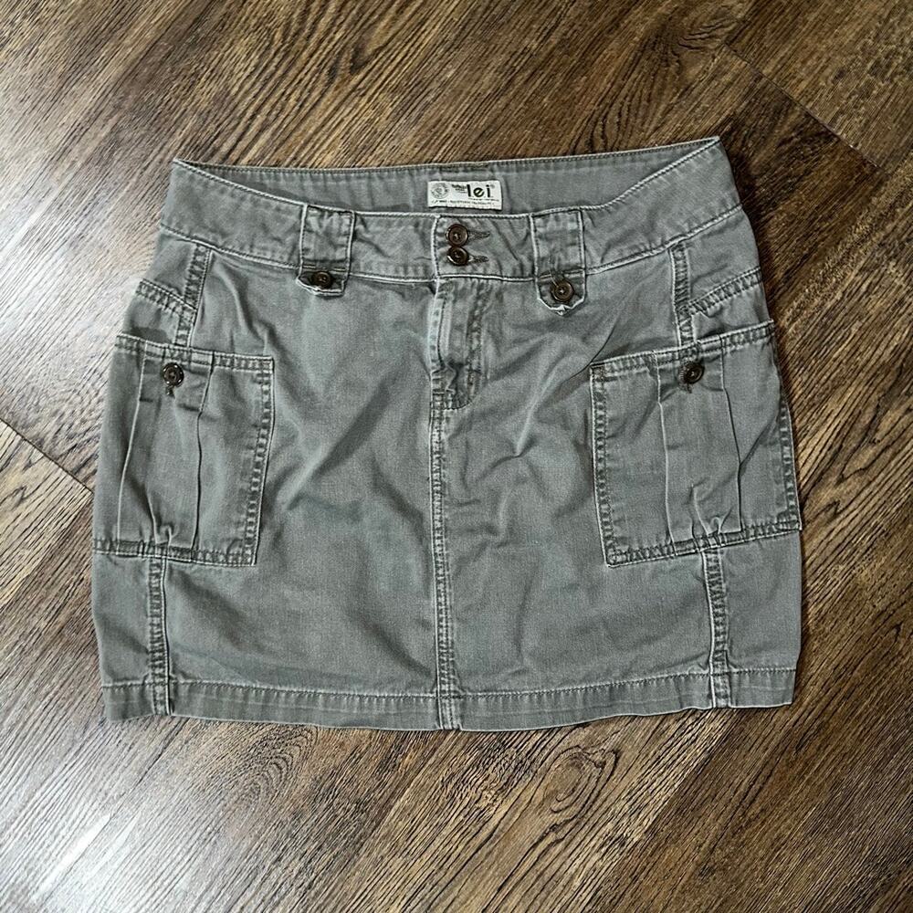 Vtg 90s Y2k L.E.I. Olive Green Cargo Mini Skirt 9